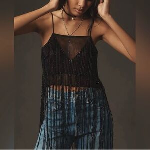 Anthropologie Maeve Fringe Sequin Tank Top